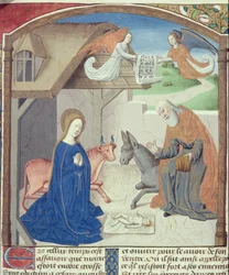 Sra. Hunter 36 f.55v Sagrada Família, de Vita Christi, por Ludolf da Saxônia, c.1300-7778
