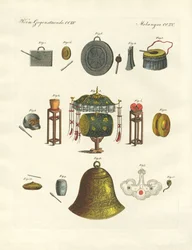 Instrumentos musicais dos chineses (gravura a cores)