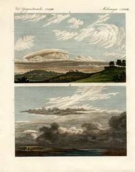História natural das nuvens (gravura colorida)
