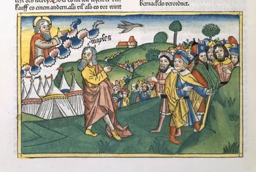 Números 1 1-20 Preparando-se para a jornada do Monte Sinai, da Bíblia de Nuremberg (Biblia Sacra Germanaica) (xilogravura colorida)
