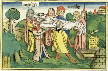 Números 20 22-29 Morte de Arão, da Bíblia de Nuremberg (Biblia Sacra Germanaica) (xilogravura colorida)