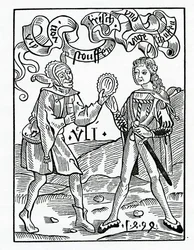 De novas fassões e garments disgised, ilustração da tradução inglesa de Alexander Barclay de &39;The Ship of Fools&39;, de uma edição publicada em 1874