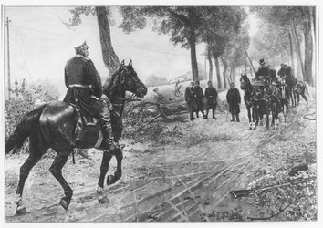 Otto von Bismarck e Napoleão III encontrando-se no Chaussee Von Donchery em 2 de setembro de 1870 (gravura)