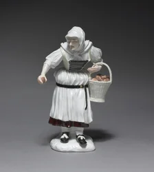 Mulher camponesa, fabricante Meissen Porcelain Factory, Alemanha, modelada por Johann Joachim Kändler