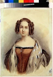 Retrato da Princesa Marie de Hesse e do Reno (1824-1880), futura Imperatriz da Rússia. Pintura anónima. Aguarela sobre papel, 39,3 x 23 cm, final de 1830.