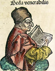 Retrato de Bede (673-735), publicado no Nuremberg Chronicle, 1493