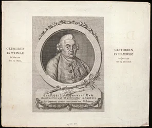 Retrato de Carl Philipp Emanuel Bach (1714-88) gravado por CD Krohn, 1788