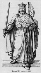 Retrato de Conrado III de Hohenstaufen (1093-1152), Imperador Romano Alemão. Gravura em "Kaiser, Konig und Papft", de Richard Roth
