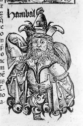 Retrato de Hannibal ou Annibal (247 a.C. - 183 a.C.), Carthaaginian general e estadista - em Liber chronicarum de Hartmann Schedel, Nuremberga 1497.