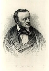 Retrato de Richard Wagner (1813-83) Compositor alemão (gravura) (foto a p/b)