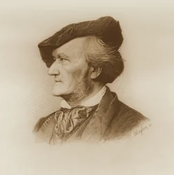 Retrato de Richard Wagner (1813-83) compositor alemão, gravado por Robert Reyher (1838-77) (veja também 93368)