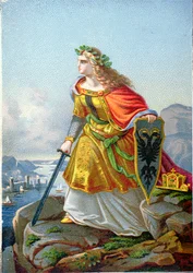 Postal representando Germania e o Reno, c.1860