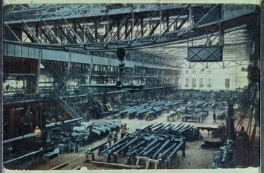 Postal retratando a fábrica Krupp em Essen, c.1914