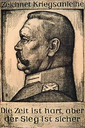 Cartaz com Hindenburg e publicidade de um empréstimo alemão da 1ª Guerra Mundial