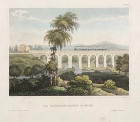 Viaduto ferroviário em Gotha, gravado por B. Metzeroth, 1848