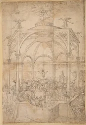 Alegoria religiosa com os sete sacramentos e os sete pecados mortais