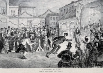 Corrida de roleta de skate em Berlim em 1878.