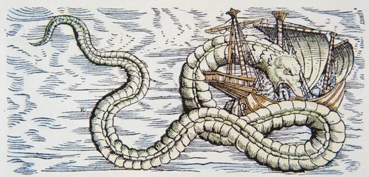 Serpente marinha ataca um navio
