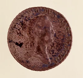 Moeda de prata (thaler) da Saxônia: reinado de Frederick Augustus I da Saxônia (Frederic Auguste I da Saxônia) (1750-1827). Diam. 3,9 cm Nápoles, museo archeologico
