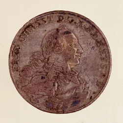 Tálico de prata (Taler) de Frederick Christian, Marquês de Brandenburg-Bayreuth (Frederic V Christian de Brandenburg-Bayreuth (Brandenburg Bayreuth) (1708-1769) 1766 Diam. 4 cm Nápoles, museo archeologico