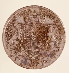 Tálico de prata (Taler) de Frederick Christian, Marquês de Brandenburg-Bayreuth (Frederic V Christian de Brandenburg-Bayreuth (Brandenburg Bayreuth) (1708-1769) 1766 Diam. 4 cm Nápoles, museo archeologico