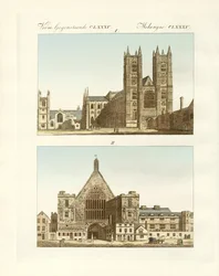 Estranhos edifícios em Londres (gravura colorida)