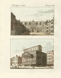 Estranhos edifícios públicos em Londres (gravura colorida)