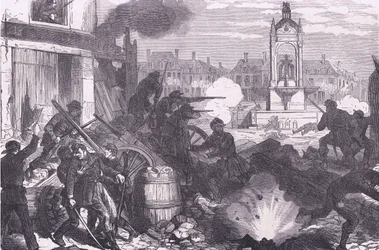 Luta de rua em Chateaudun, Cassells History of the War between France and Germany publicado por Cassell and Company Limited, c.1890 (litho)