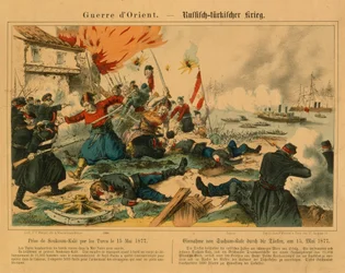 Tomada de Suchum-Kale pelos turcos durante a guerra russo-turca, 15 de maio de 1877, publicada pelo FC Wentzel, Weissenburg, 1877