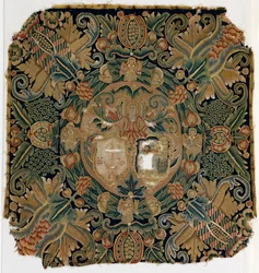 Almofada com armadura de tapeçaria, possivelmente da Baixa Saxónia, fabricada no século XVII (lã)