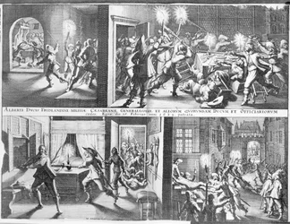 O assassinato de Albrecht von Wallenstein (1583-1634) em Eger por um grupo de oficiais irlandeses e escoceses sob o comando do general Butler, 25 de fevereiro de 1634