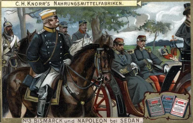 A Batalha de Sedan, Guerra de 1870: General Otto von Bismarck (1815-1898), Rei da Prússia escoltou o Imperador Napoleão III (Luís Napoleão Bonaparte