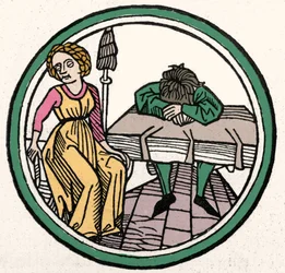 Os Quatro Temperamentos: Xilografia melancólica (triste e deprimida), Augsburg 1480
