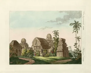 O Pagode indiano de Mahabalipuram (gravura colorida)