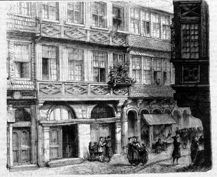 A Casa Rothschild no gueto de Frankfurt (gravura)