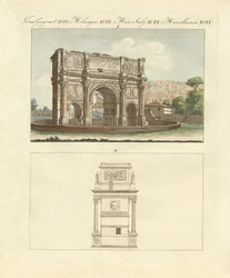O Arco Triunfal do Imperador Constantino em Roma (gravura colorida)
