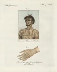 A arte da tatuagem na ilha de Nukahiwa (gravura colorida)