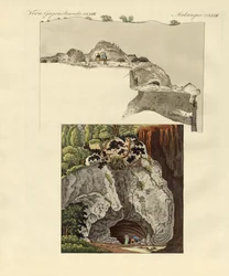 A caverna de Gaillenreuth (gravura colorida)
