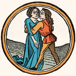 Os quatro temperamentos: o sangue (quente e amável). Xilogravura, Augsburg 1480.