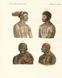 Os habitantes da Austrália (gravura colorida)