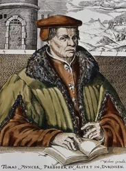 Thomas Muntzer, c.1600 (xilogravura colorida à mão)