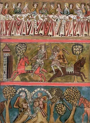 Três cenas de Parsifal por Wolfram von Eschenbach (dc1230) fac-símile de um manuscrito do século 13