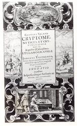 Página de rosto para livro 9 de criptocitose e criptografia por Gustavus Selenus (Augusto, duque de Brunswick), 1624