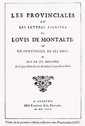Titlepage of Les Provinciales de Blaise Pascal (1623-62), Amsterdã, 1657 (tinta no papel)
