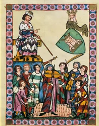 Trovadores perante o Imperador da Alemanha e sua corte, do "Manesse Codex" (vellum)