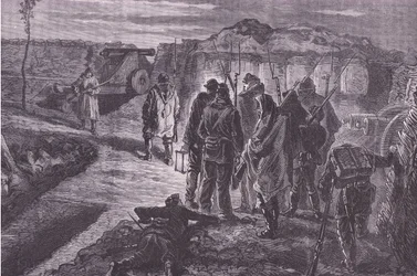 Sobre as muralhas, História da Guerra entre a França e a Alemanha publicado por Cassell and Company Limited, c.1890 (litho)
