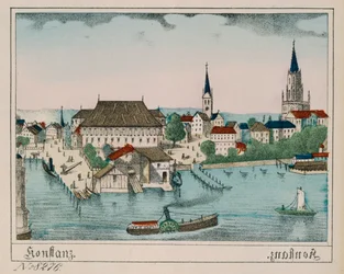 Vista, de, constance, mostrando, a, porto, Konzil, e, catedral, de, Neuruppiner, Bilderbogen, 1830