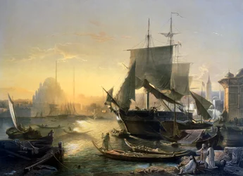 Vista, de, despacho, ligado, a, bosphorus, em, pôr do sol