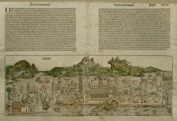 Vista de Veneza, ilustração do Liber Chronicarum por Hartmann Schedel (1440-1514), publicada em Nuremberg, 1493