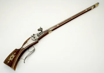 Carabina com fechadura de roda para a guarda pessoal (Trabanten) de Wolf Dietrich von Raitenau, príncipe-bispo de Salzburgo, c.1590 (aço, latão, osso, ferro e madeira)